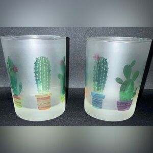 Vintage Culver Frosted Glasses - Cactus Design - Set of 2, Pre-owned, 14oz
